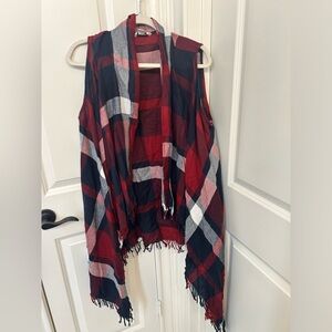 Red and blue plaid shrug